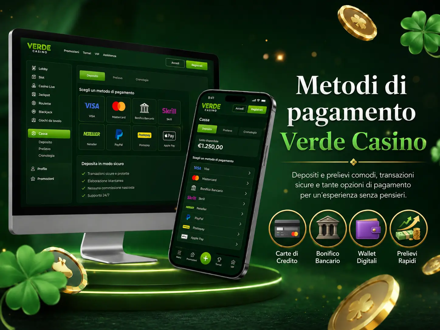 Metodi di Pagamento di Verde Casino per i Giocatori dall'Italia